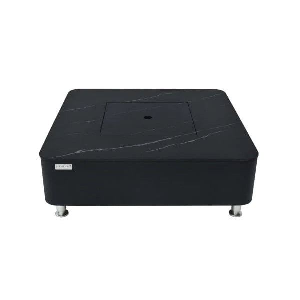 elementi plus annecy black marble fire table with fire pit lid on a white background 