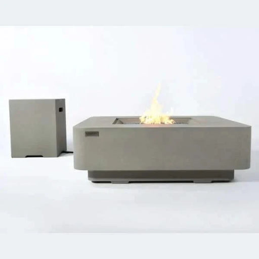 elementi plus lucerne square fire pit table OFG419LG with square concrete tank cover in smooth concrete light grey colour on a white background