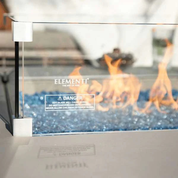 elementi logo printed on windscreen for sqaure fire pit close up