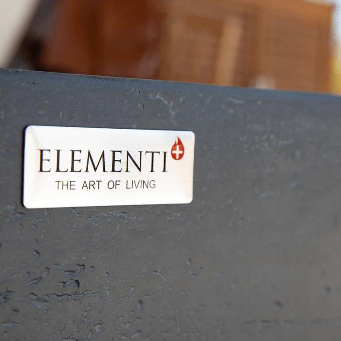 elementi logo close up on rectangular fire pit