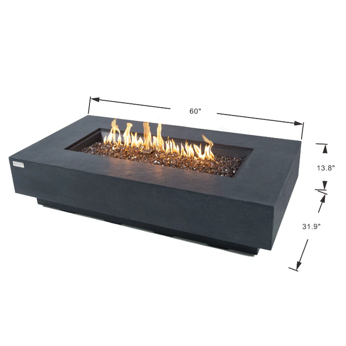 rectangular fire pit measurement breakdown on a white background