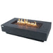 rectangular fire pit. fire is burning on brown fire glass