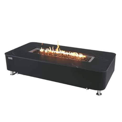 elementi plus black rectangular fire pit with yellow and orange flames on a white background