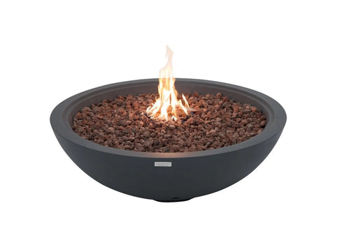 Bowl-shaped fire pit with burning fire on a white background