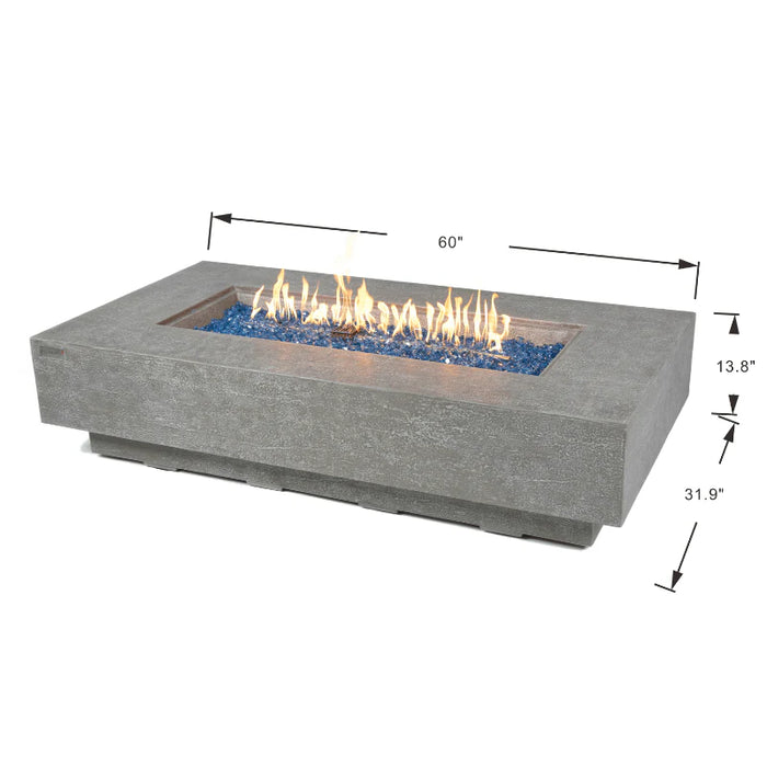 rectangular fire pits measurement breakdown on white background