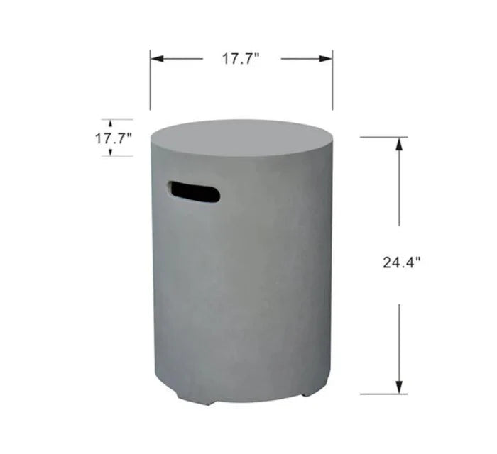 light grey cast concrete tank cover for elementi small fire pits measurement breakdown on a white background