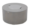 Cylindrical gray fire table with a round, recessed lid.