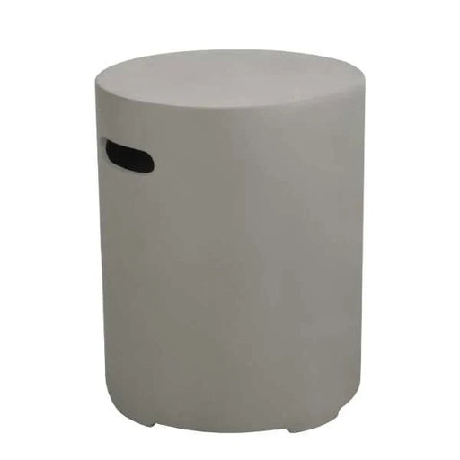 light grey round smooth finish propane tank cover with handles on a white background