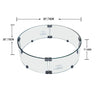 tempered glass elementi round windscreen with elementi logo and measurements ONC05-002 for elementi luna round fire pit table