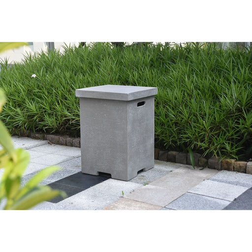 light grey tall travertine texture tank cover with removable lid for elementi fire pits and tables