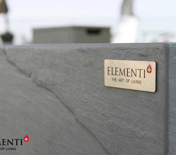 elementi logo on square fire pit table close up