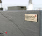 elementi logo on square fire pit table close up