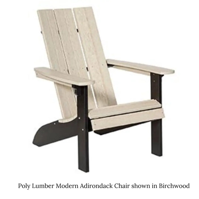 A modern Adirondack chair with a light gray backrest and armrests, and a black frame.