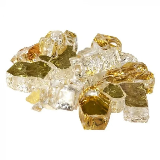 amber gold fire pit glass shimmering on white background