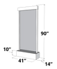 
A 3D rendering of the Adagio HRF3540 Harmony River Flush Mount Wall Fountain, set against a transparent checkered background. The fountain is depicted as a tall, rectangular structure with a light-colored or white frame and a gray panel, representing the water surface or mirror. Dimensions are indicated on the image: "90"" (90 inches) for height on the right side, "43"" (43 inches) for width at the bottom, and "14"" (14 inches) for depth also at the bottom. "10"" (10 inches) is also written on the left sid