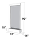 
A 3D rendering of the Adagio HRF3540 Harmony River Flush Mount Wall Fountain, set against a transparent checkered background. The fountain is depicted as a tall, rectangular structure with a light-colored or white frame and a gray panel, representing the water surface or mirror. Dimensions are indicated on the image: "90"" (90 inches) for height on the right side, "43"" (43 inches) for width at the bottom, and "14"" (14 inches) for depth also at the bottom. "10"" (10 inches) is also written on the left sid