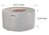 A gray, cylindrical gas fire pit with brown lava rocks in the center, showing width and height dimensions of 43.31 inches (110cm) and 22.05 inches (56cm) respectively.