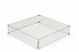  Square glass wind guard for a fire pit. The guard is made of clear tempered glass and has a polished aluminum frame. It is designed to protect the fire from wind and debris. The guard is easy to install and remove. 