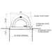 A technical drawing of a glass-tiled pizza oven. The oven has a stainless steel hearth, flange mount, and a 34-inch wide opening. The text also specifies dimensions of 3 3/8 inches by 19 3/8 inches.