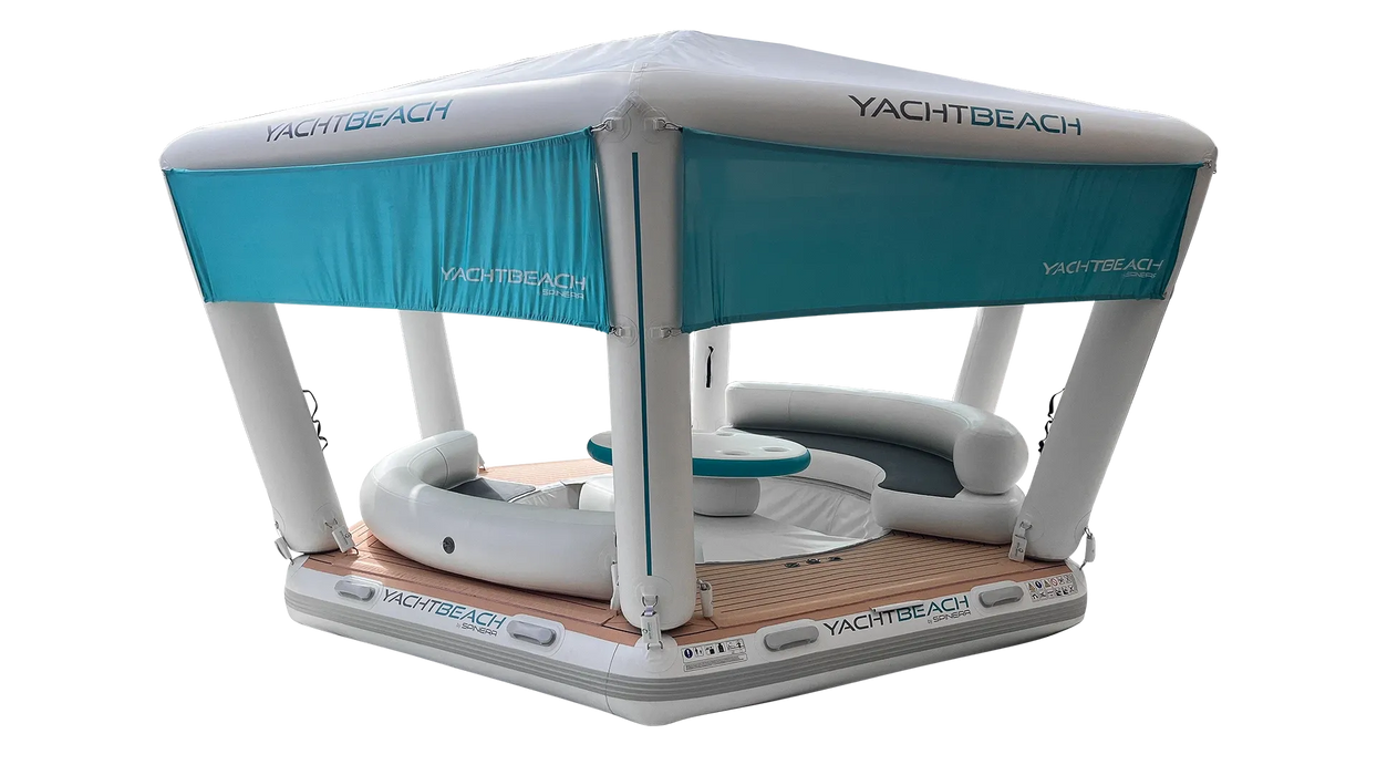 Yacht Beach inflatable float cabana with canopy on a white background