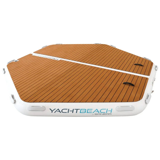 floating dock inflatable with 'YachtBeach' branding on a white background
