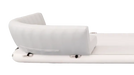 White massage chair with silver accents on a white background