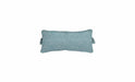 Rectangular outdoor pillow with a textured teal and light gray weave.