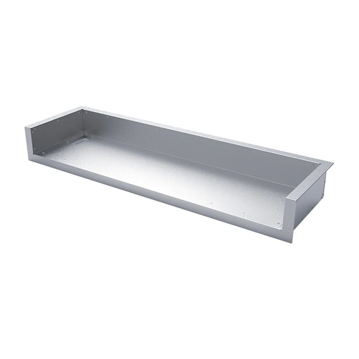 A rectangular metal tray with raised edges on all four sides. The tray is made of a reflective, metallic material.