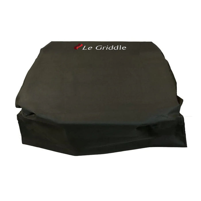 A black nylon grill cover with the "Le Griddle" logo embroidered on it.