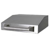 A stainless steel griddle lid with a handle. The lid has a slanted top and a flat base.