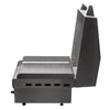A side view of a stainless steel Le Griddle countertop griddle with the lid open. The griddle features a single knob for temperature control and a push button on the front.