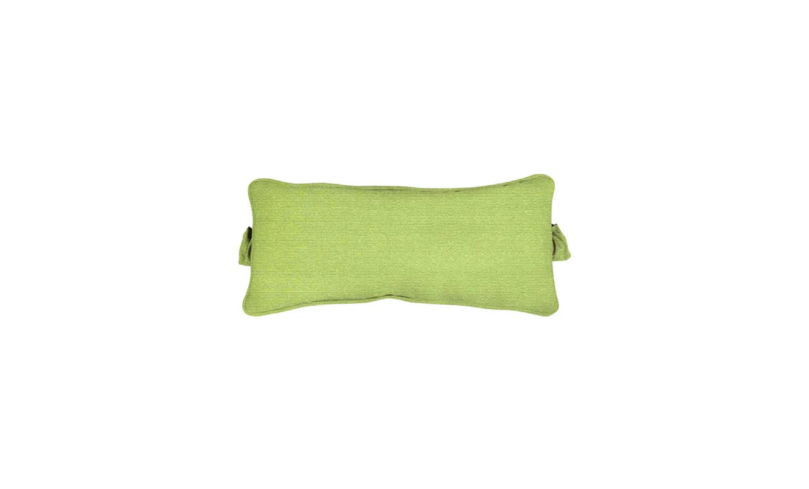 lime headrest pillow that has straps to attach to a chair on a white background