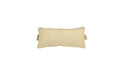 Rectangular outdoor headrest pillow in a warm, light beige shade. The pillow has subtle piping along the edges and gathered fabric detailing on the sides. It is isolated on a white background.