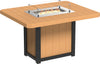 Durable outdoor fire pit table, perfect for entertaining guests. Features a weather-resistant design, glass wind guard, and propane-powered fire pit.