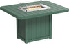Durable outdoor fire pit table, perfect for entertaining guests. Features a weather-resistant design, glass wind guard, and propane-powered fire pit.