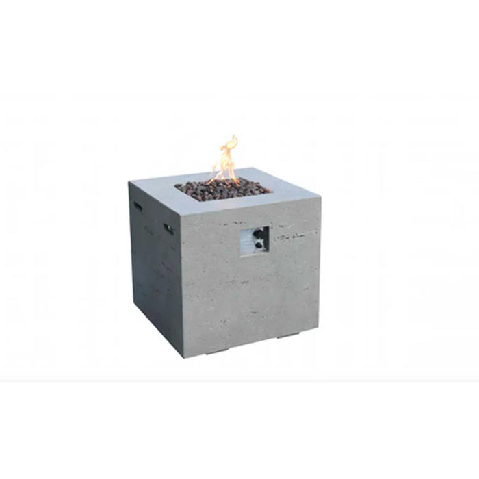 modeno light grey ellington fire pit table with fire flame on a white background