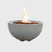 light grey round fire pit bowl burning on lava rocks on a white background