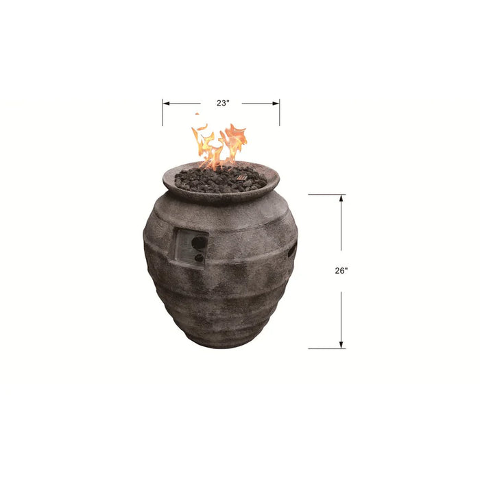 modeno pompeii oval concrete fire pit column hidden propane storage OFG609LP measurements on a white background