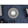 light grey round fire pit table with metal stainless steel ring burner top view