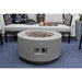 light grey round fire pit table with clear view of start stop ignition button 