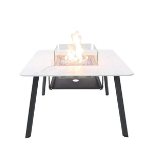 Elementi Plus Helsinki Marble Outdoor Dining Table with Fire Pit