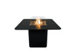 black marble top outdoor fire pit dining table with fire pit and windscreen on a white background