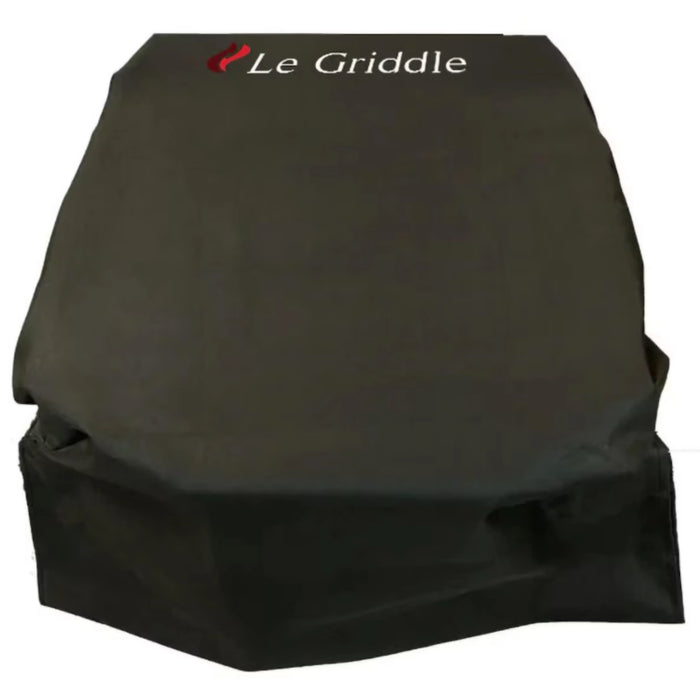 An image of a black nylon cover for a Le Griddle outdoor gas grill. The cover is designed to fit snugly over the grill to protect it from dust, debris, and weather elements.