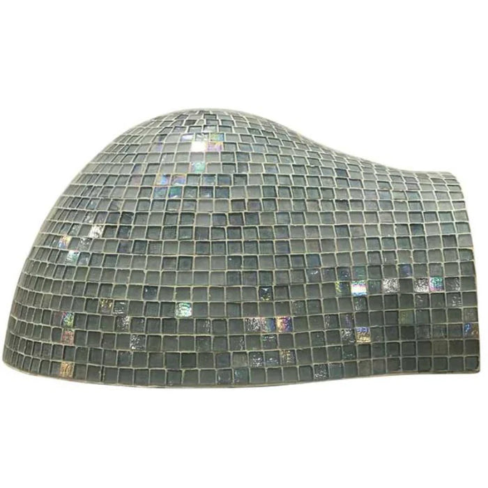 A close-up of a black and white mosaic tiled dome, likely part of an igloo, on a white background. The mosaic tiles are small and square-shaped. I can't tell from this image what the tiles are made of, but common mosaic tile materials include glass, ceramic, and stone.