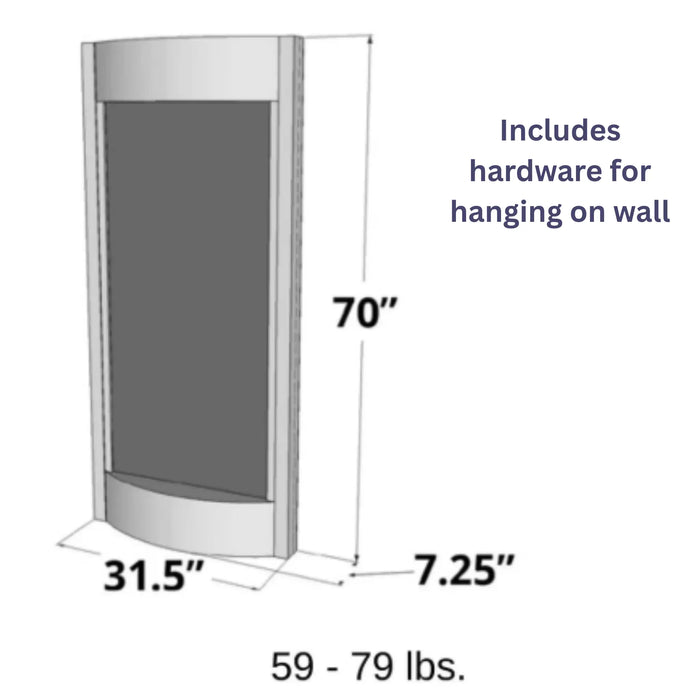 Measurement chart of a wall-mounted product with dimensions and weight information.
