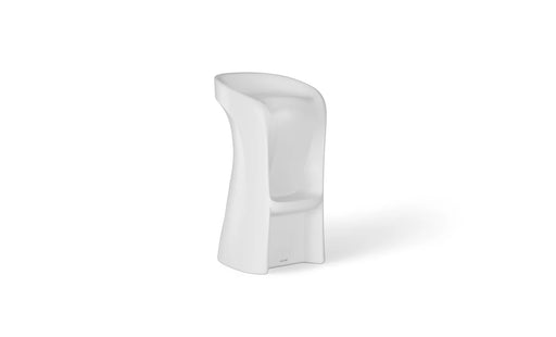 A white Ledge Lounger Signature Pool Bar Stool, designed for use in and around the pool. It has a sleek, contoured design with a curved seat and back for comfort.