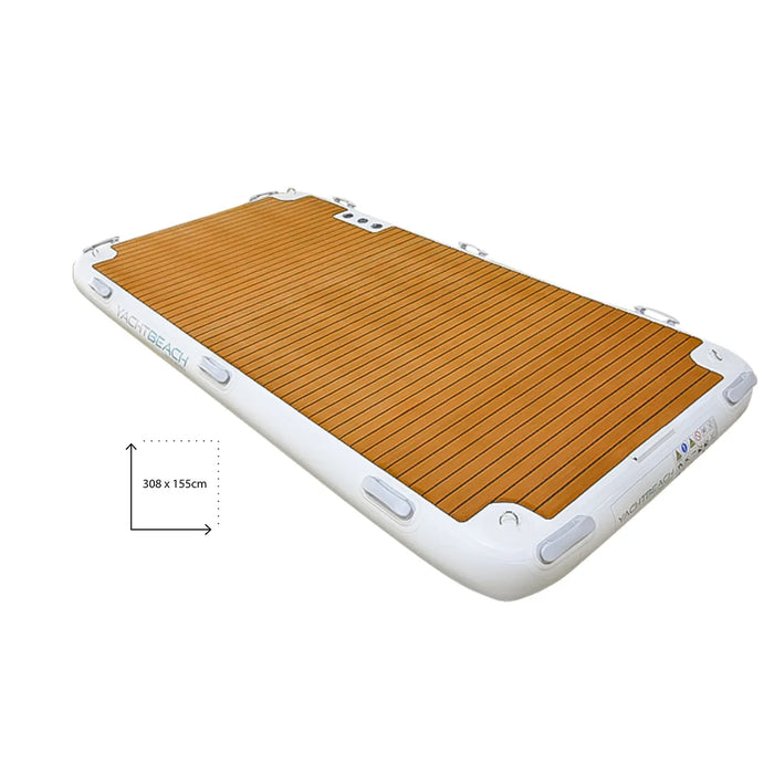 Inflatable yacht platform with premium task and white border, showing dimensions on a white background.