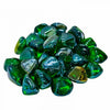  A collection of irregularly shaped, glossy green fire glass pieces by Real Fyre brand, piled together on a white background.