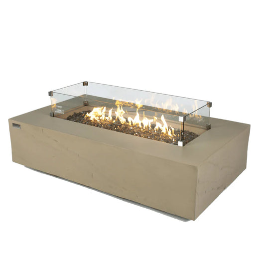 rectangle fire pit table with glass guard  in sandstone cream colour