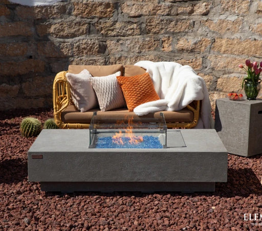 rectangular fire table with square fire pit and glass guard